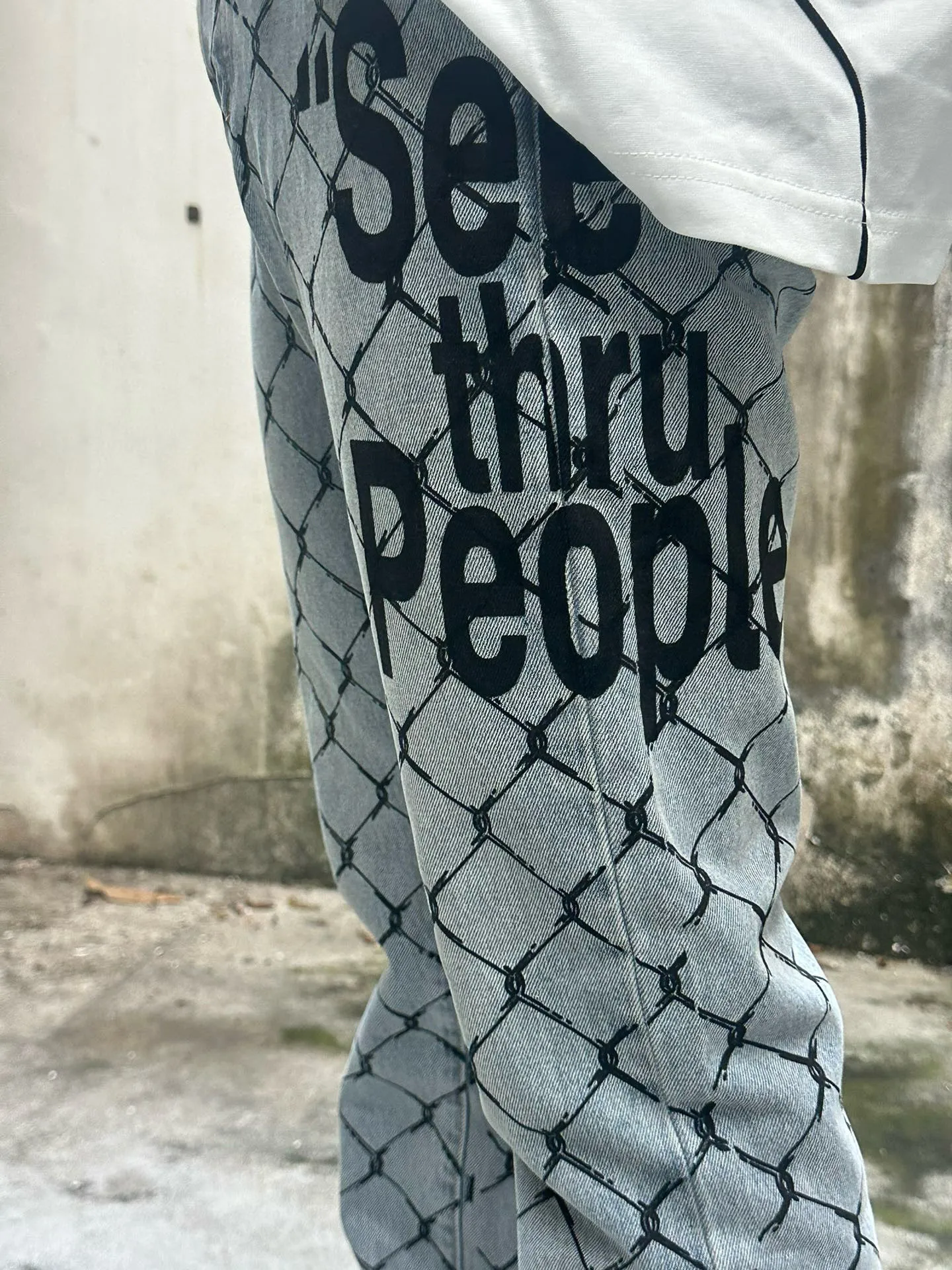 -Size upper body P240#G786 GALLERY DEPT. Steel mesh letter printed slim jeans jeans casual group trendy American slim men's and women's trousers Color: blue Size: S-XXL (corresponding to 28-36)